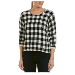 Maje Black & White Buffalo Check/Gingham/Plaid Cropped Sweater, Sz 2/US M